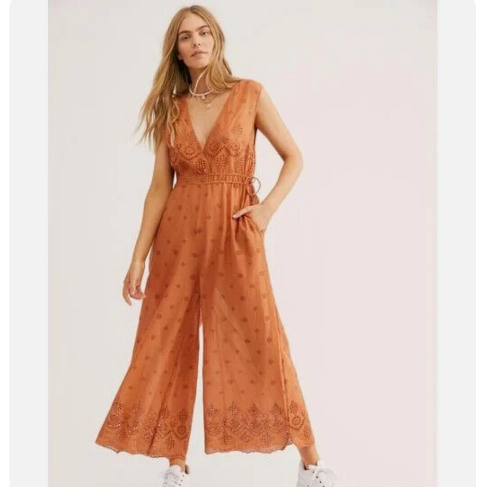 Free People Orange Eyelet Jumpsuit